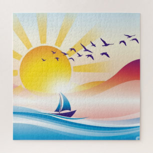 Zonnesong over zachte golven legpuzzel