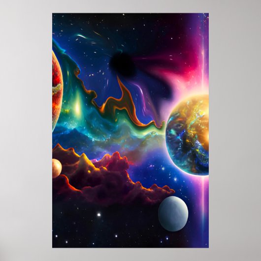 Zonnestelsel dat Poster in een zwarte opening invo (Voorkant)