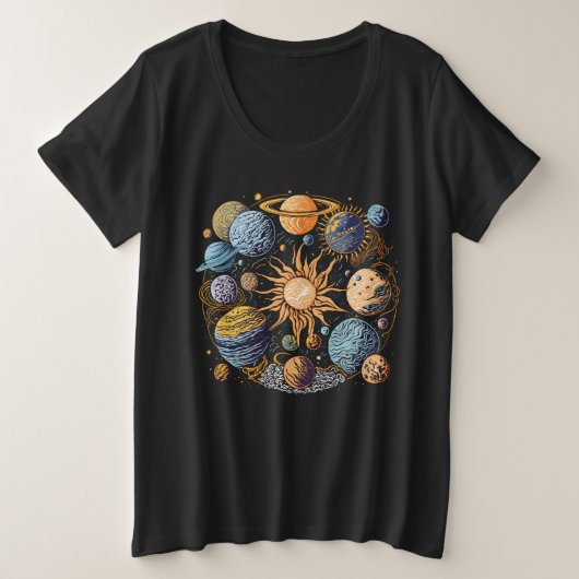 Zonnestelsel Grafisch Ontwerp Grote Maat T-shirt (Design voorkant)
