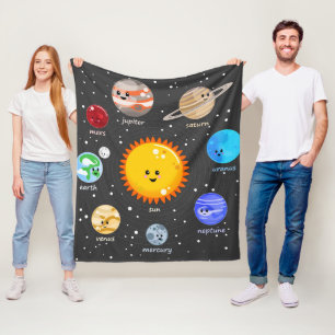 Zonnestelsel kawaii illustratie zon en planeten fleece deken