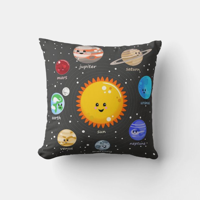 Zonnestelsel kawaii illustratie zon en planeten kussen (Voorkant)