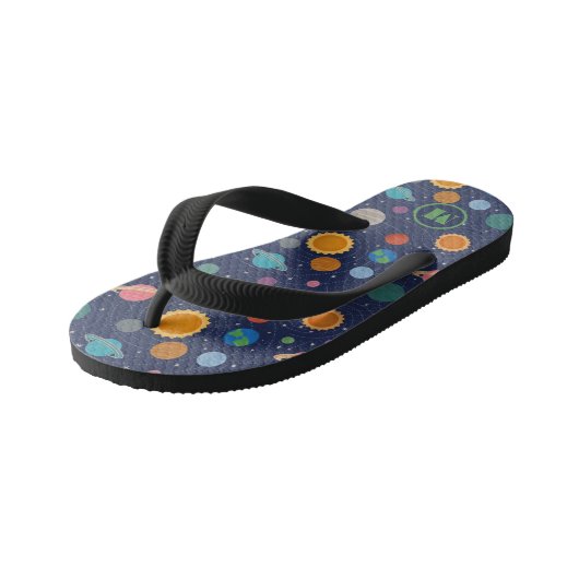 Zonnestelsel met zon en gepersonaliseerde vlek kinder teenslippers (Schuin)