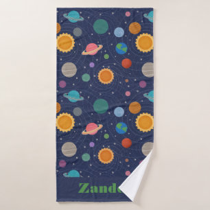 Zonnestelsel met zon en gewassen op maat badhanddoek