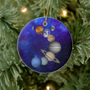 Zonnestelsel- Onze planeten op Deep Blue Starry Sk Keramisch Ornament