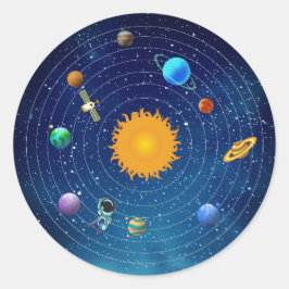 Zonnestelsel Planeten met Zon & Astronaut Ronde Sticker