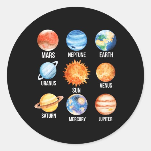Zonnestelsel Planeten Wetenschap Eh Mercurius Venu Ronde Sticker (Voorkant)