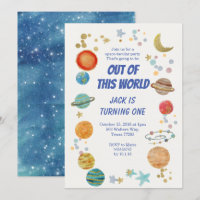 Zonnestelsel Waterverf BIrthday Party Invitation