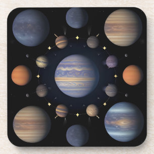 Zonnestelselplaneten gerangschikt in de ruimte bier onderzetter