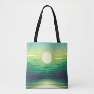 Zonnestijging in de illustratie van het zee, kunst draagtas
