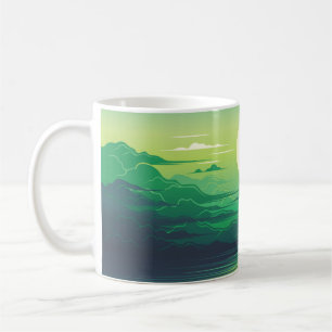 Zonnestijging in de illustratie van het zee, kunst koffiemok