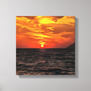Zonnestraal over het landschapsschilderwerk in de canvas afdruk