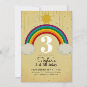 Zonnestraal Regenboog Geel Gouden Verjaardagsfeest Kaart