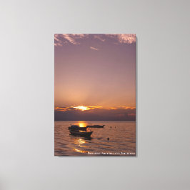 Zonnestraal Zonsondergang Stralen Drijvende Botens Canvas Afdruk