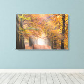 Zonnestralen in een herfst bos canvas afdruk (Insitu (Houten vloer))