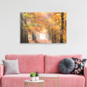 Zonnestralen in een herfst bos canvas afdruk (Insitu (Woonkamer))