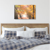 Zonnestralen in een herfst bos canvas afdruk (Insitu (Slaapkamer))