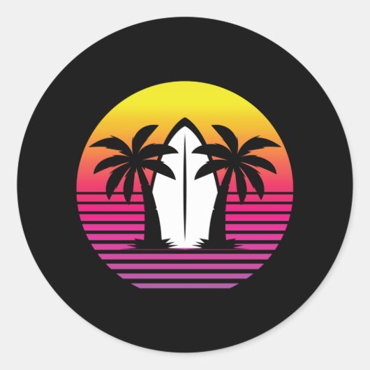 Zonnesurfplankretro Surf  Surfer Gift Ronde Sticker (Voorkant)