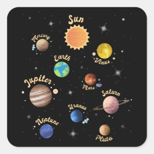Zonnesysteemcentrales Kinder kennis buitenruimte Vierkante Sticker