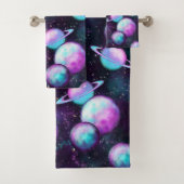 Zonnesysteemgloed | Kosmic Blue Paars roze planet Bad Handdoek (Insitu)