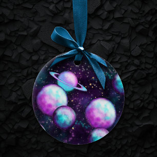 Zonnesysteemgloed Kosmic Blue Paars roze planet Keramisch Ornament