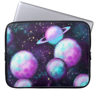 Zonnesysteemgloed   Kosmic Blue Paars roze planet Laptop Sleeve
