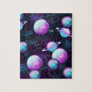 Zonnesysteemgloed Kosmic Blue Paars roze planet Legpuzzel