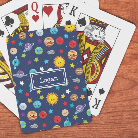 Zonnesysteempatroon voor kinderen pokerkaarten