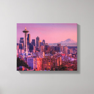 Zonnetijd achter Seattle skyline van Kerry Park. Canvas Afdruk