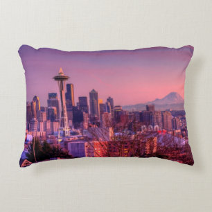 Zonnetijd achter Seattle skyline van Kerry Park. Decoratief Kussen
