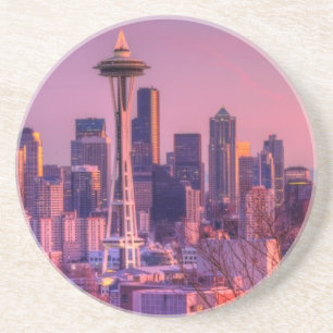 Zonnetijd achter Seattle skyline van Kerry Park. Zandsteen Onderzetter