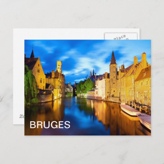 Zonnetijd in Brugge. België Briefkaart (Voorkant / Achterkant)