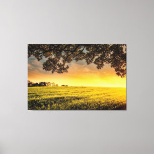 Zonnetijd in landschap canvas afdruk