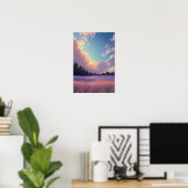 Zonnetijd over een gebied van Roze en Blauwe Bloem Poster (Thuiskantoor)