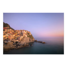 Zonnetijd over het dorp Manarola in Cinque Terre Foto Afdruk