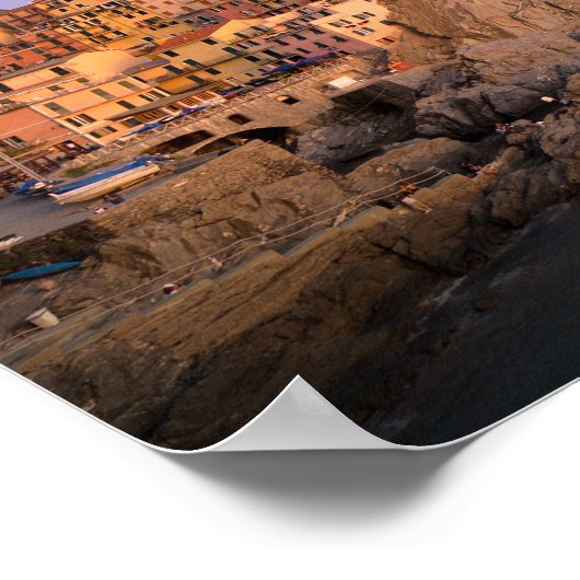 Zonnetijd over het dorp Manarola in Cinque Terre Poster (Hoek)