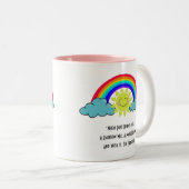 Zonneuwen en regenbogen tweekleurige koffiemok (Voorkant rechts)