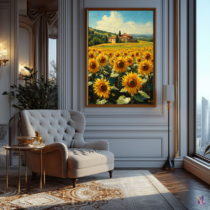 Zonneveld en Toscaans Cottage Impressionisme Poster