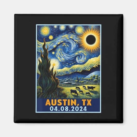 Zonneverduistering 2024 Austin Texas Van Gogh Ster Magneet (Voorkant)