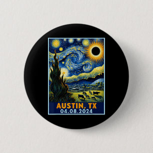 Zonneverduistering 2024 Austin Texas Van Gogh Ster Ronde Button 5,7 Cm