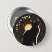 Zonneverduistering 2024 zon kat ronde button 7,6 cm (Voorkant /achterkant)