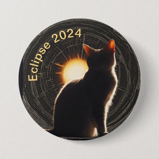 Zonneverduistering 2024 zon kat ronde button 7,6 cm (Voorkant)
