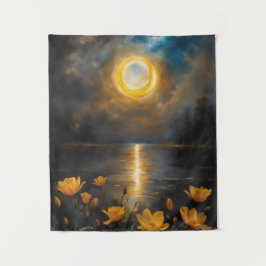 Zonneverduistering Schilderij Meer met Bloemen Wandkleed