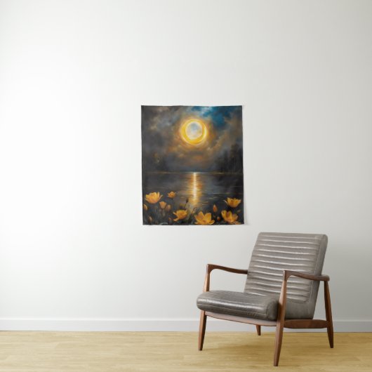 Zonneverduistering Schilderij Meer met Bloemen Wandkleed (In situ)