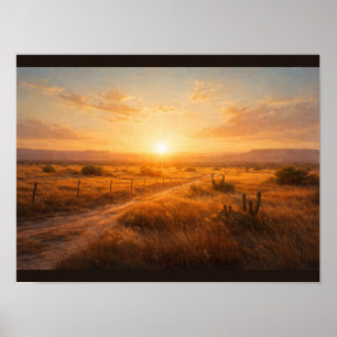 Zonnevlam boven lege prairie poster