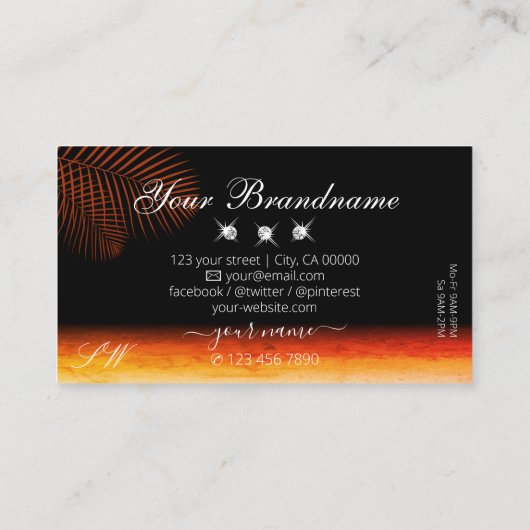 Zonnevrije Waterverven Palm Leaves Diamonds Initia Visitekaartje (Achterkant)