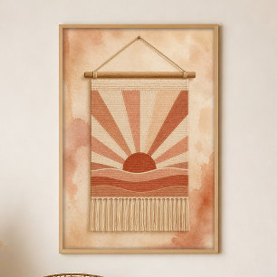 Zonneweverij op de Muur Gouache Boho Kunst Poster