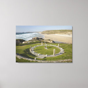 Zonnewijzer en Perran Beach, Perranporth, Cornwall Canvas Afdruk