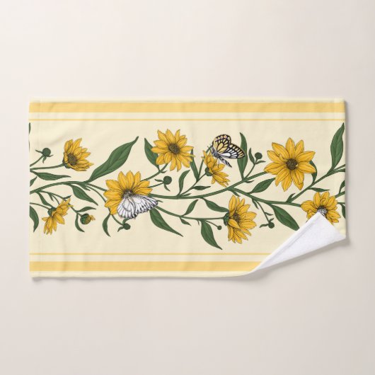 Zonnewortel bloemenstreep op gebroken wit bad handdoek (Handdoek)