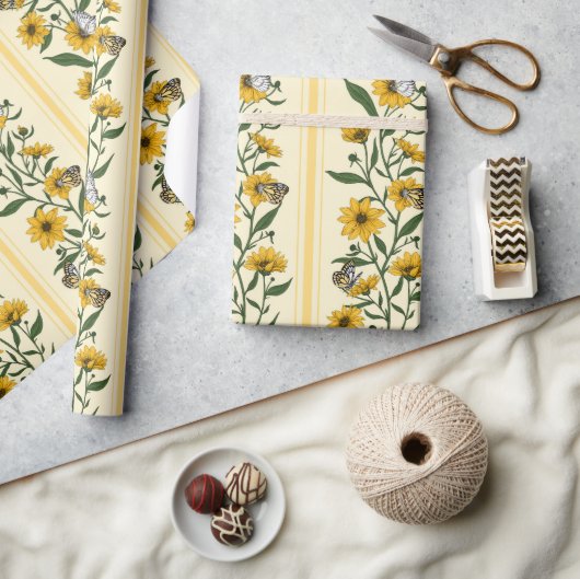Zonnewortel bloemenstreep op gebroken wit cadeaupapier (Crafts)
