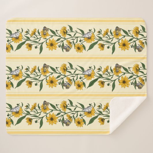 Zonnewortel bloemenstreep op gebroken wit sherpa deken (Voorkant (horizontaal))